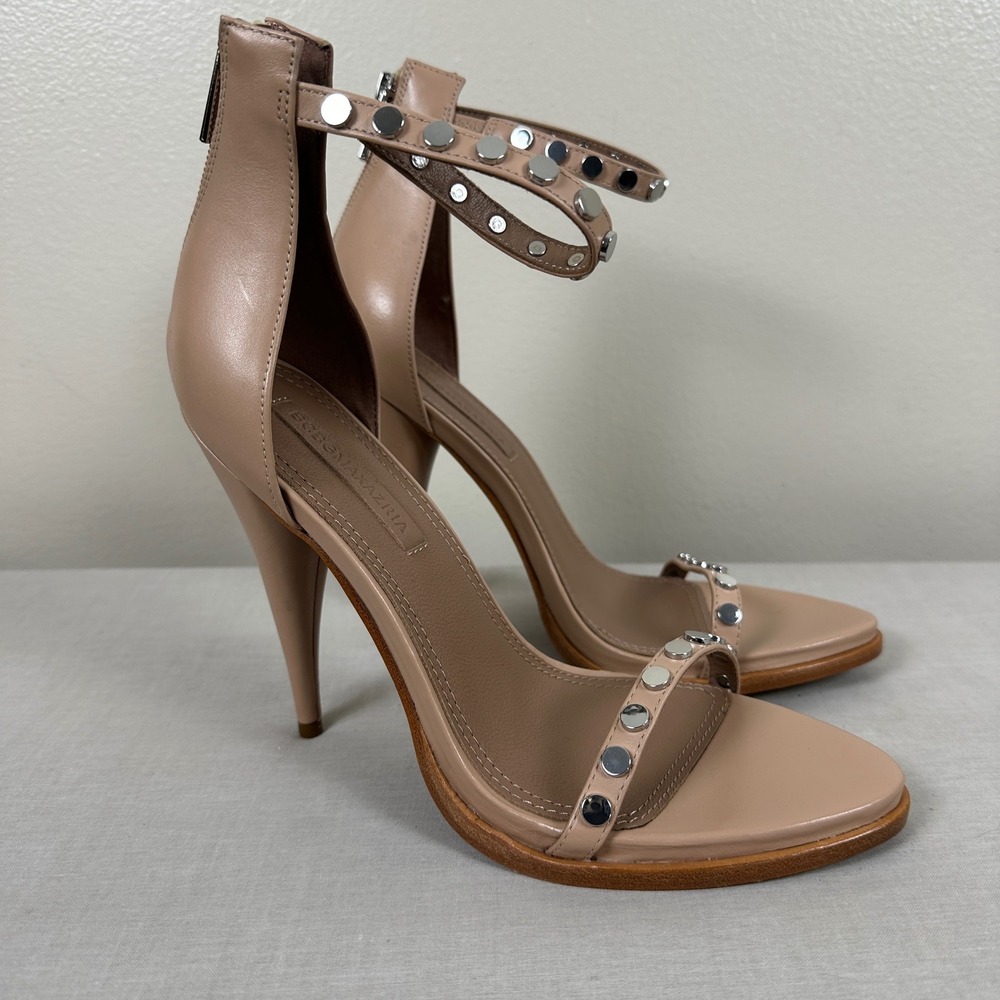 BCBGMAXAZRIA Women's 9 Marie Studded Ankle Strap Sandals Beige Party Chic